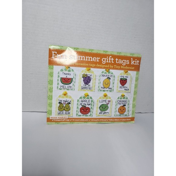 Cross Stitch Fun Summer Gift Tags Kit Tina Modernist Fruits All Occasion - Picture 1 of 3